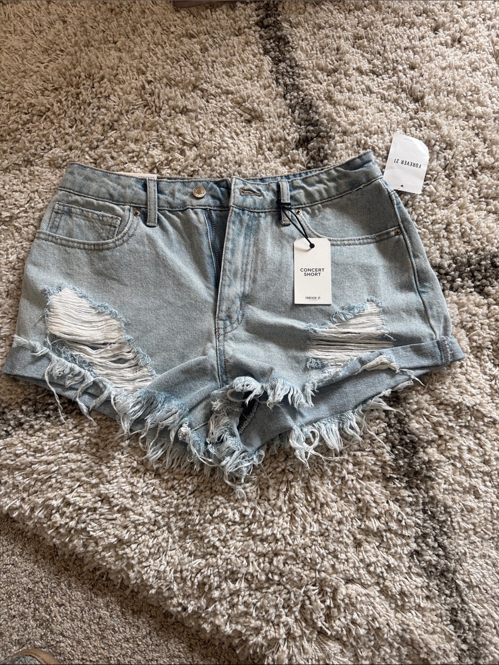 Forever 21 Light Wash Distressed Denim Cutoff Shorts